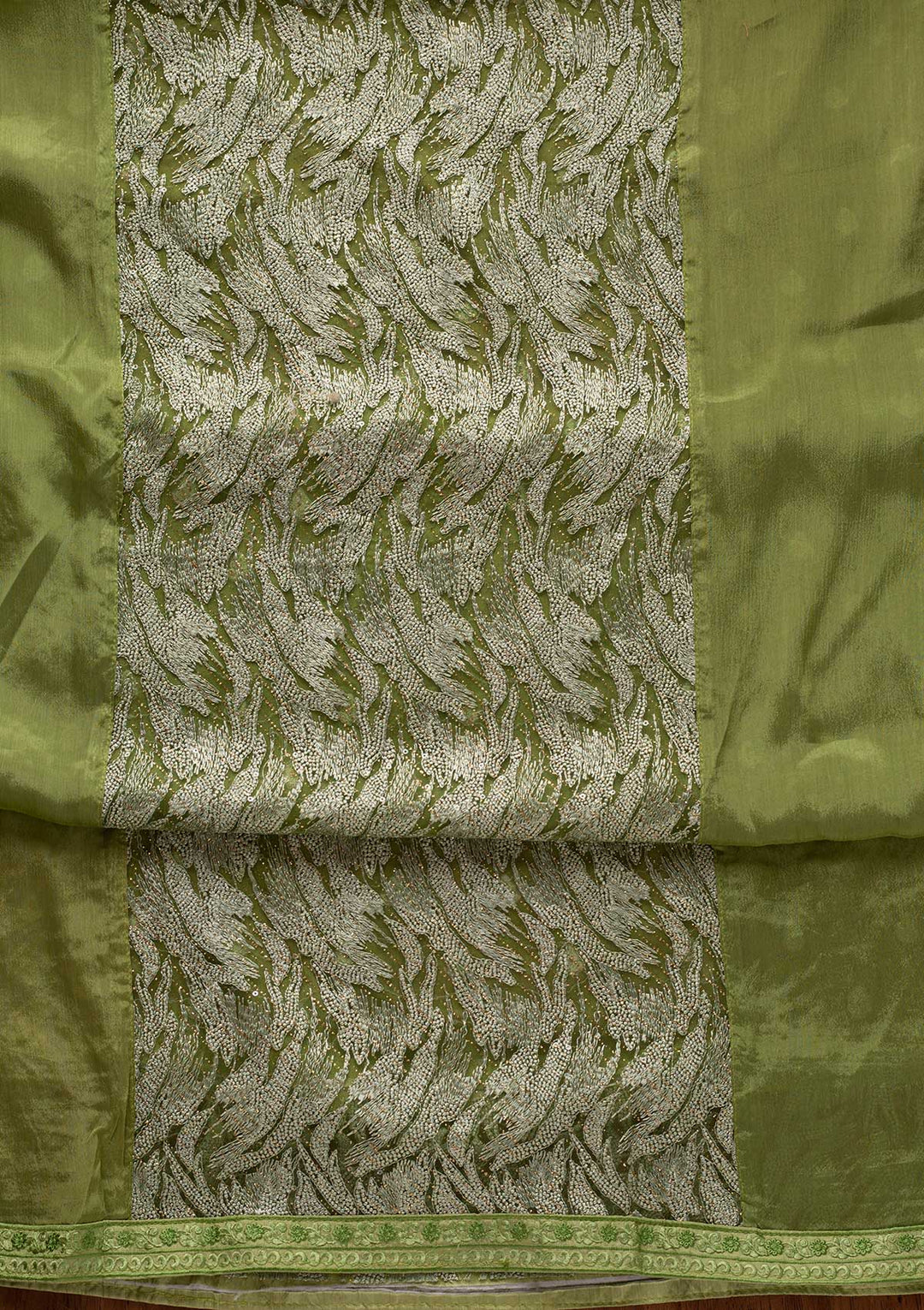 Pista Green Threadwork Georgette Designer Unstitched Salwar Suit - koskii