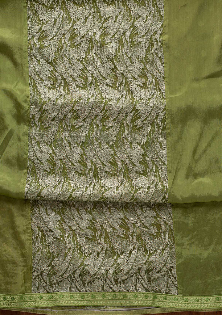 Pista Green Threadwork Georgette Designer Unstitched Salwar Suit - koskii