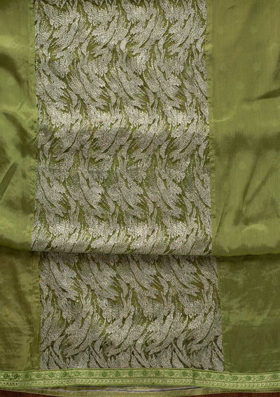 Pista Green Threadwork Georgette Designer Unstitched Salwar Suit - koskii