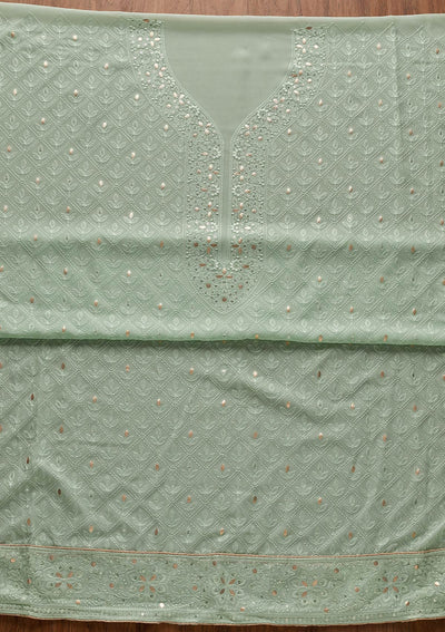 Pista Green Threadwork Georgette Designer Unstitched Salwar Suit - koskii