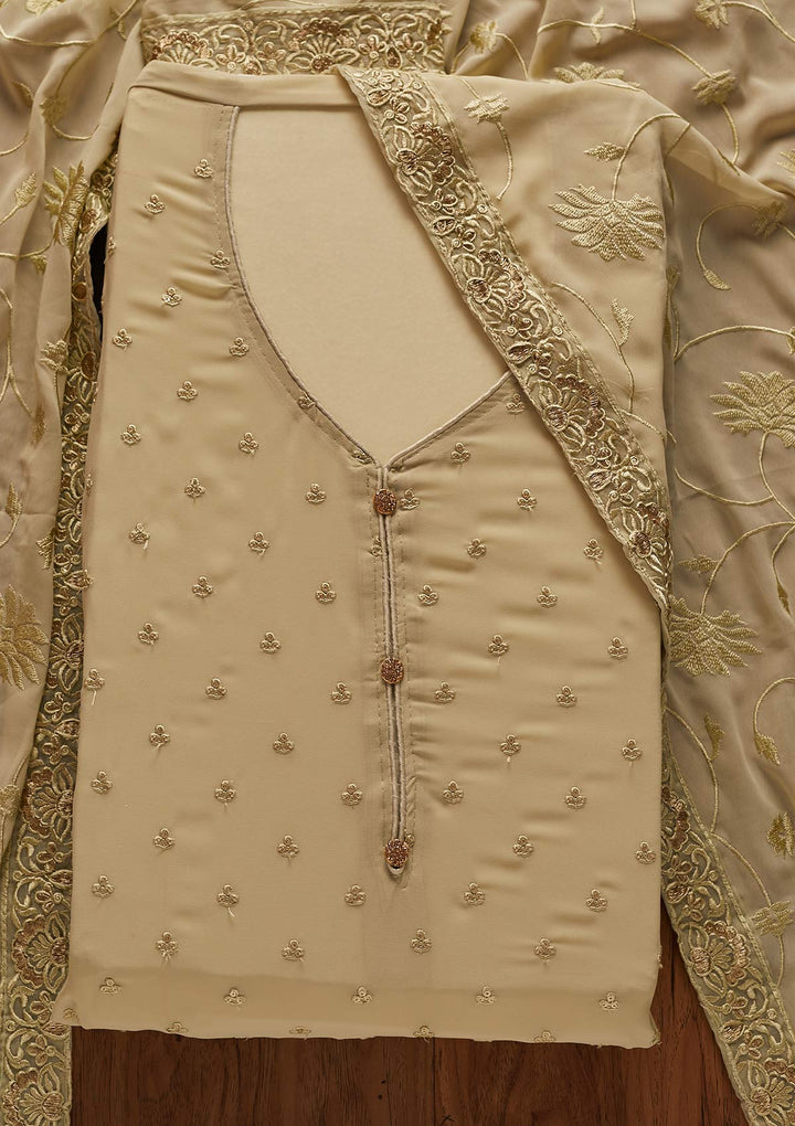 Pista Green Threadwork Georgette Designer Unstitched Salwar Suit - koskii