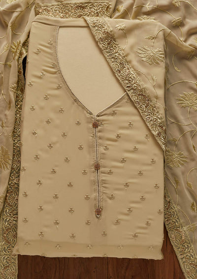 Pista Green Threadwork Georgette Designer Unstitched Salwar Suit - koskii