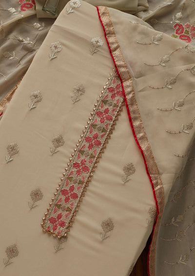 Pista Green Threadwork Georgette Semi-Stitched Salwar Suit - Koskii