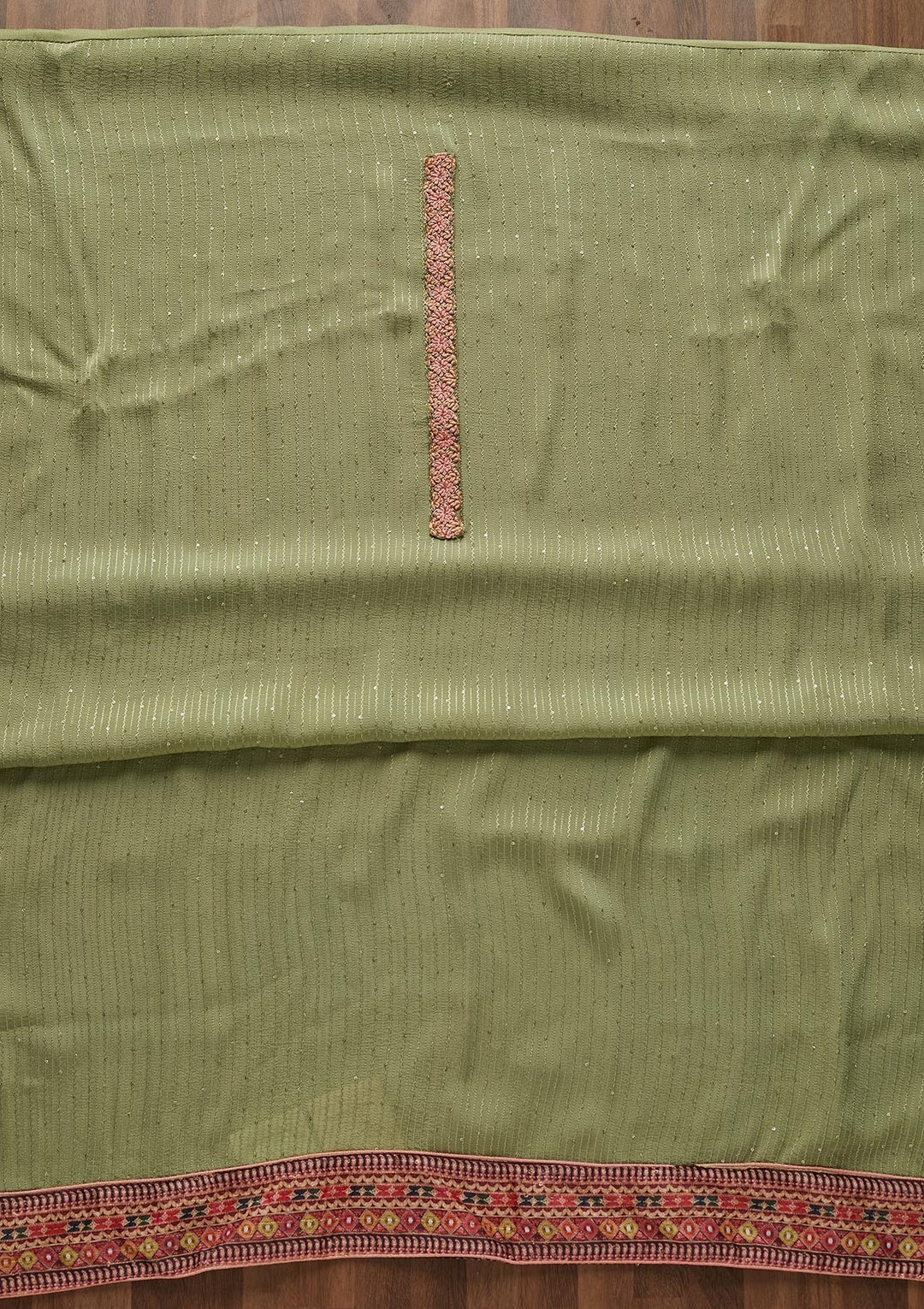 Pista Green Threadwork Georgette Designer Unstitched Salwar Suit - Koskii