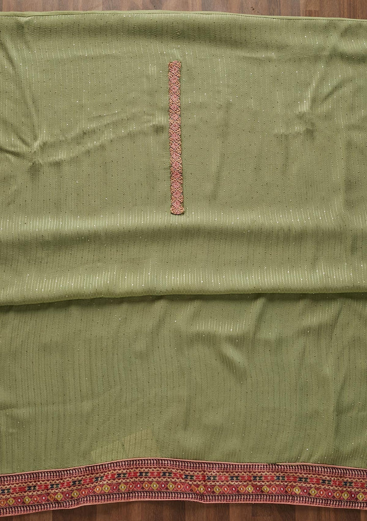 Pista Green Threadwork Georgette Designer Unstitched Salwar Suit - Koskii