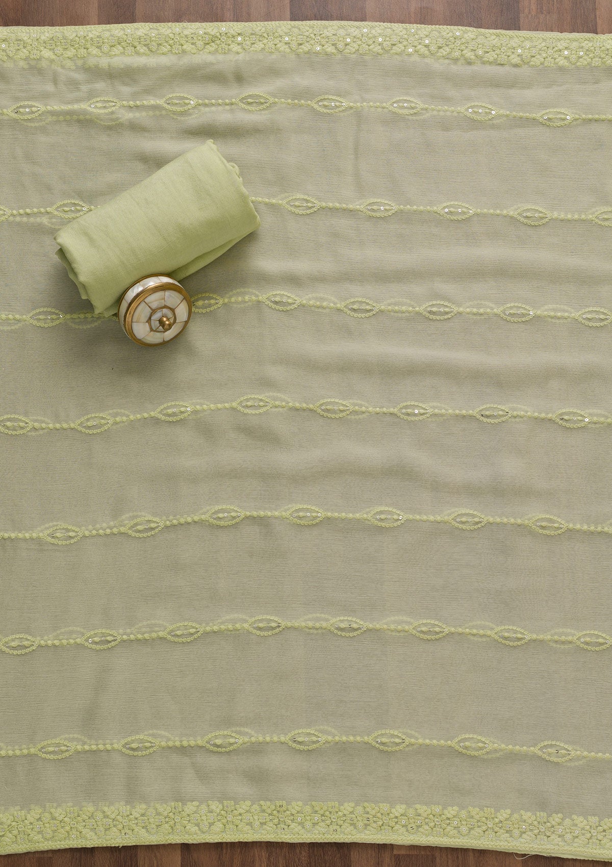Pista Green Threadwork Georgette Semi-Stitched Salwar Suit-Koskii