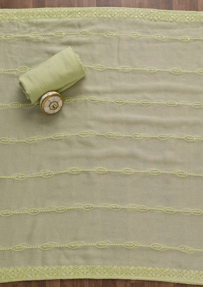 Pista Green Threadwork Georgette Semi-Stitched Salwar Suit-Koskii