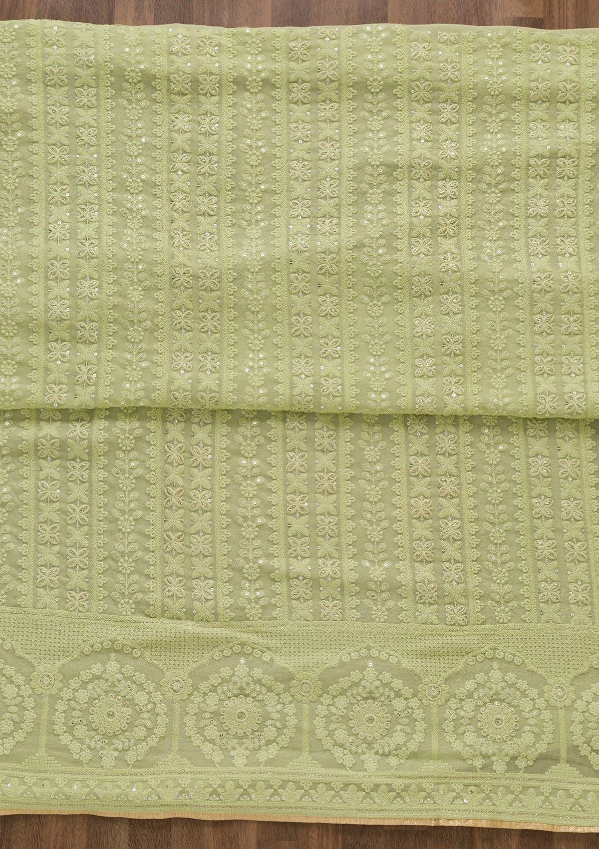 Pista Green Threadwork Georgette Semi-Stitched Salwar Suit-Koskii