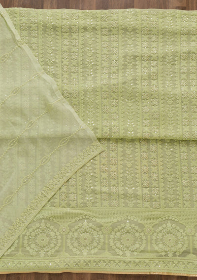 Pista Green Threadwork Georgette Semi-Stitched Salwar Suit-Koskii