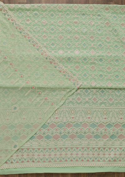 Pista Green Threadwork Georgette Unstitched Salwar Kameez-Koskii