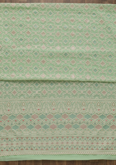 Pista Green Threadwork Georgette Unstitched Salwar Kameez-Koskii