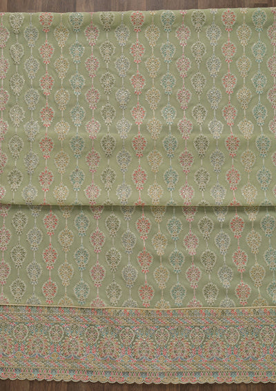 Pista Green Threadwork Georgette Unstitched Salwar Suit-Koskii