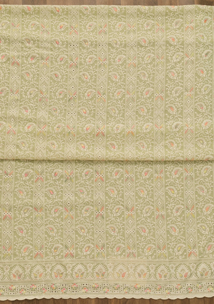 Pista Green Threadwork Georgette Unstitched Salwar Suit-Koskii