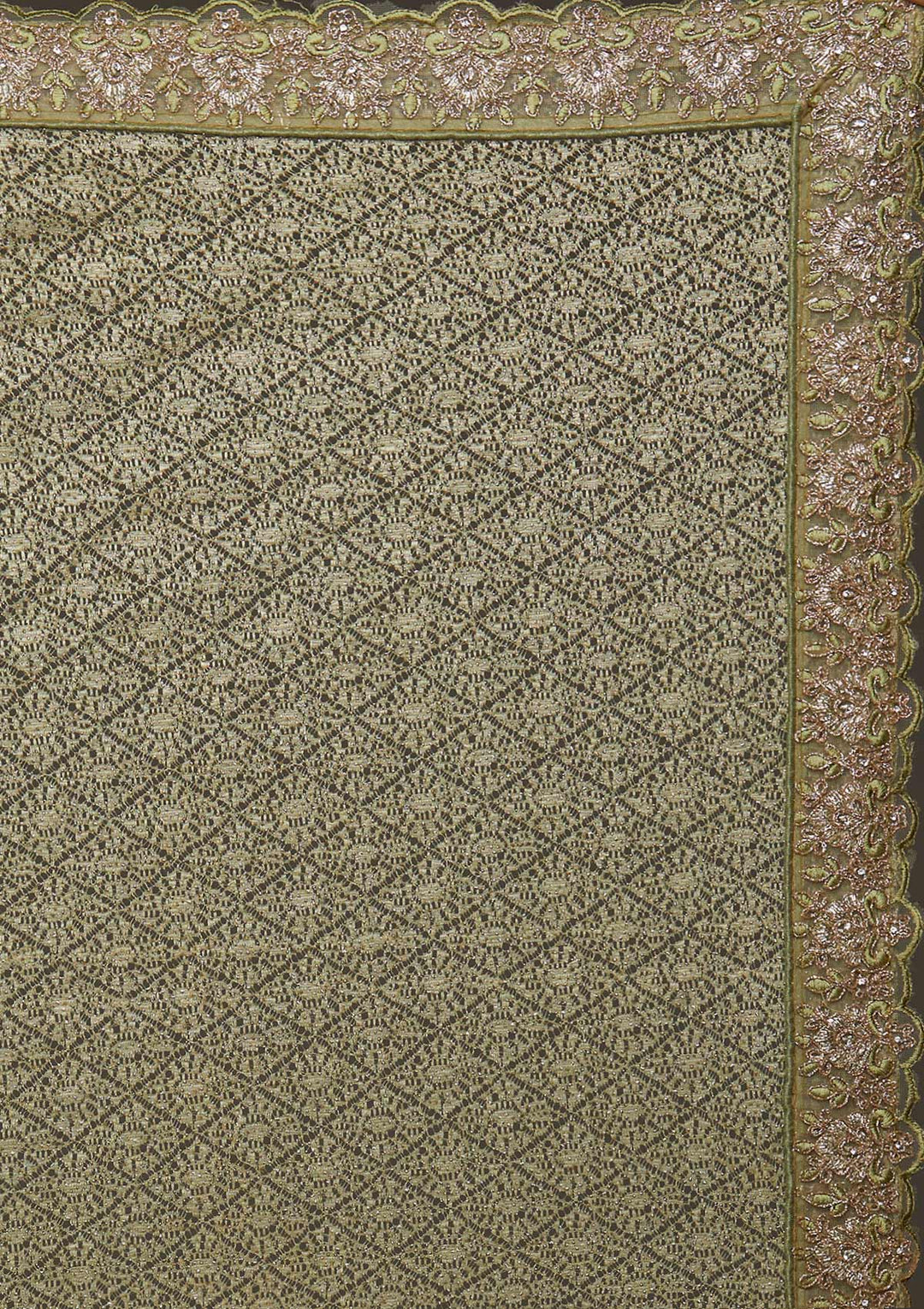 Pista Green Threadwork Net Designer Saree - Koskii