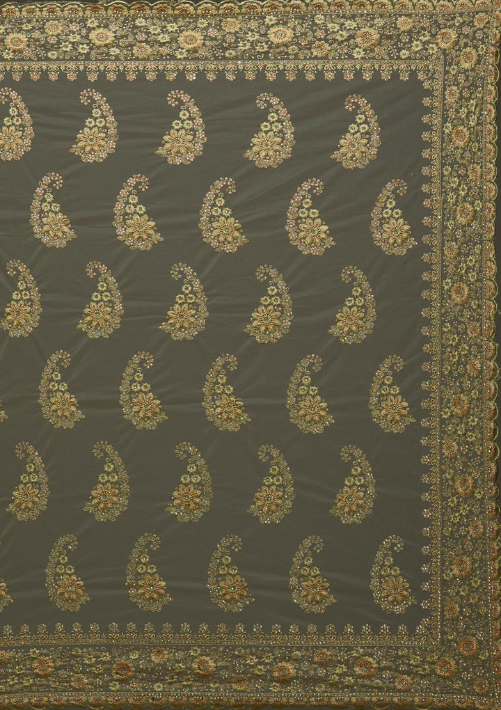 Pista Green Threadwork Net Designer Saree - Koskii