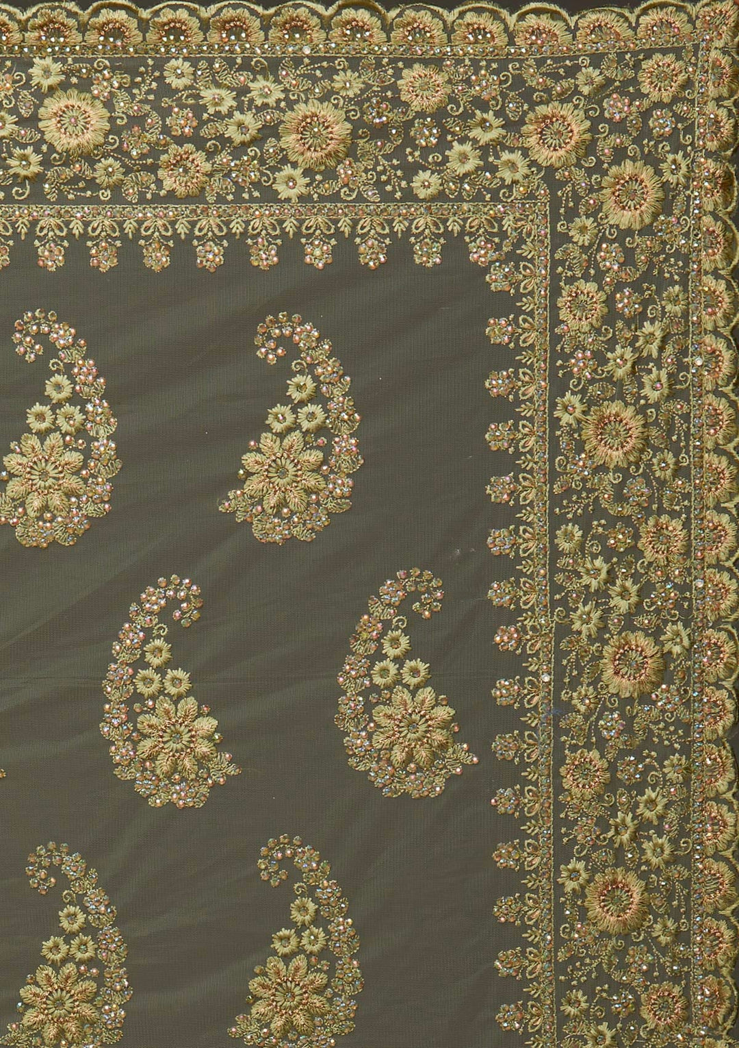 Pista Green Threadwork Net Designer Saree - Koskii