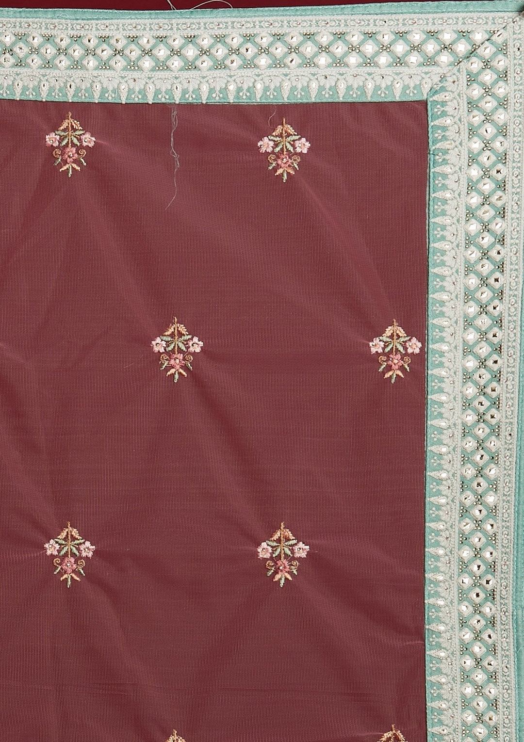 Pista Green Threadwork Raw Silk Designer Lehenga - Koskii