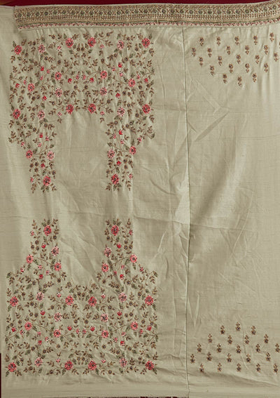 Pista Green Threadwork Raw Silk Designer Semi-Stitched Lehenga - koskii
