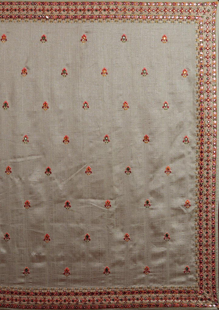 Pista Green Threadwork Raw Silk Designer Saree - Koskii