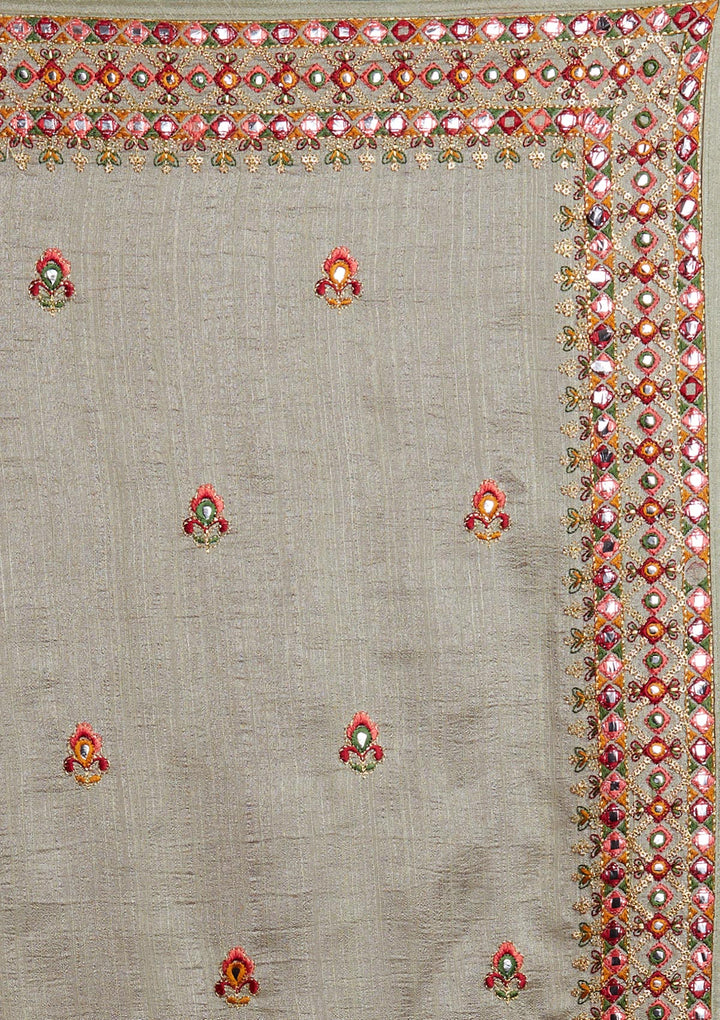 Pista Green Threadwork Raw Silk Designer Saree - Koskii