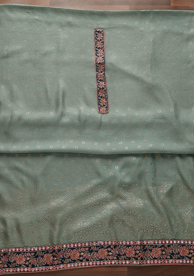Pista Green Threadwork Semi Crepe Semi-Stitched Salwar Suit - Koskii