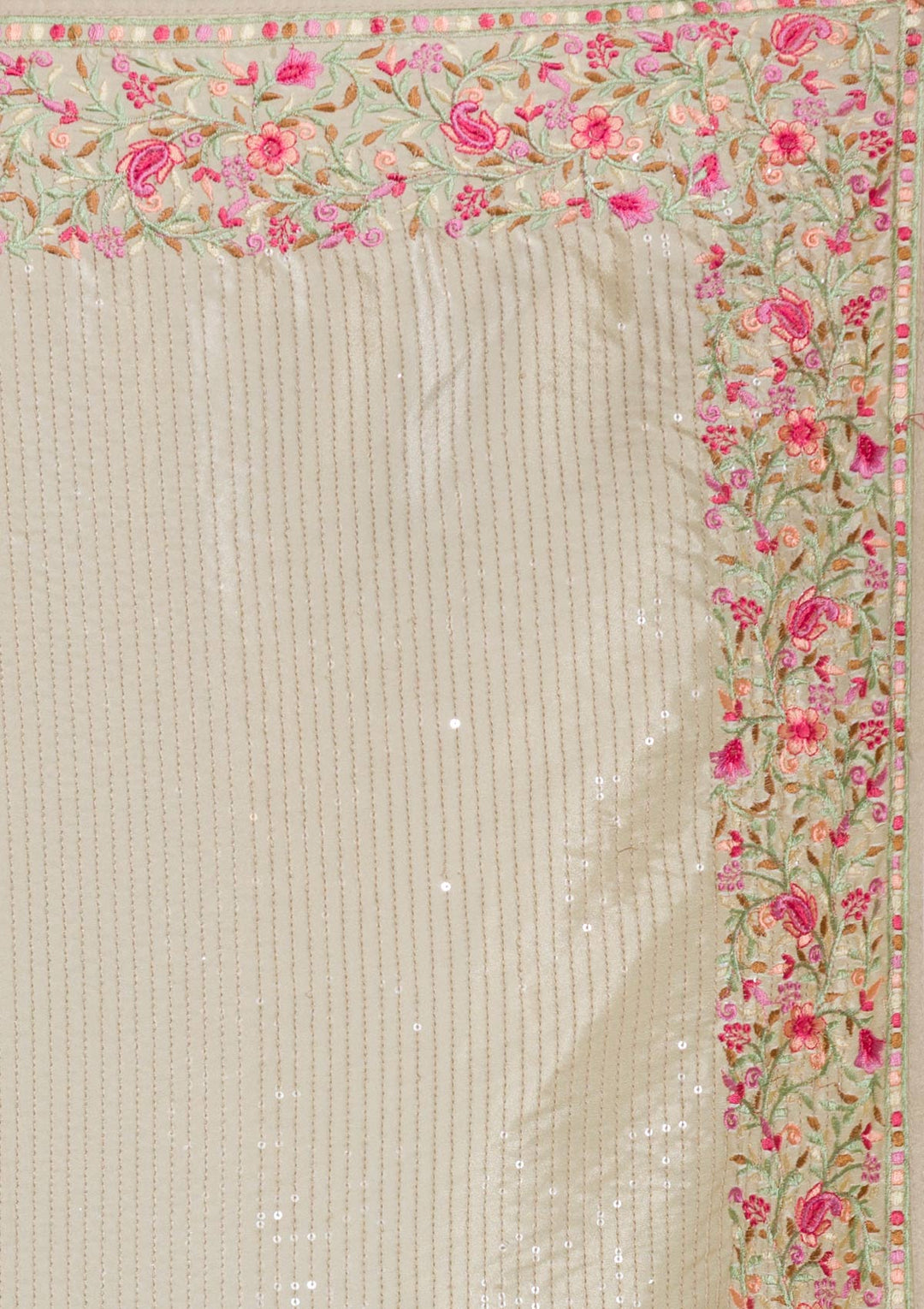 Pista Green Threadwork Semi Crepe Designer Saree-Koskii