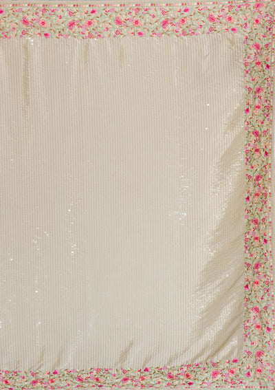 Pista Green Threadwork Semi Crepe Designer Saree-Koskii