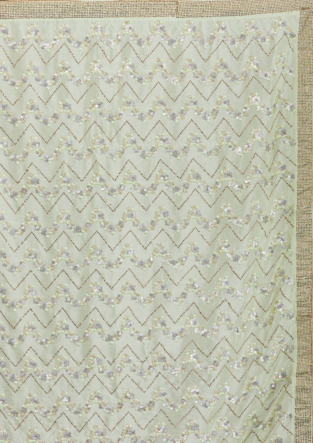 Pista Green Threadwork Semi Crepe Saree-Koskii