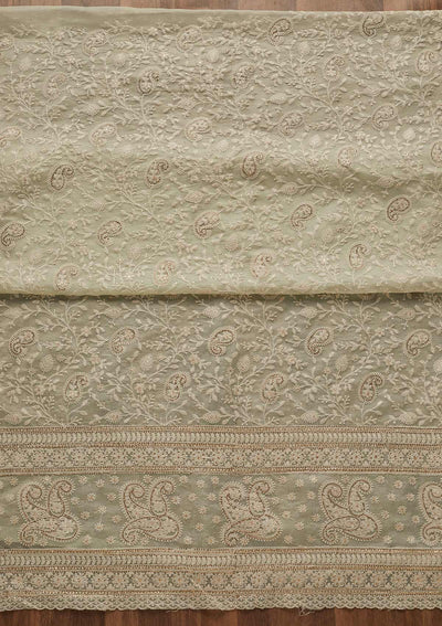 Pista Green Threadwork Tissue Unstitched Salwar Suit-Koskii