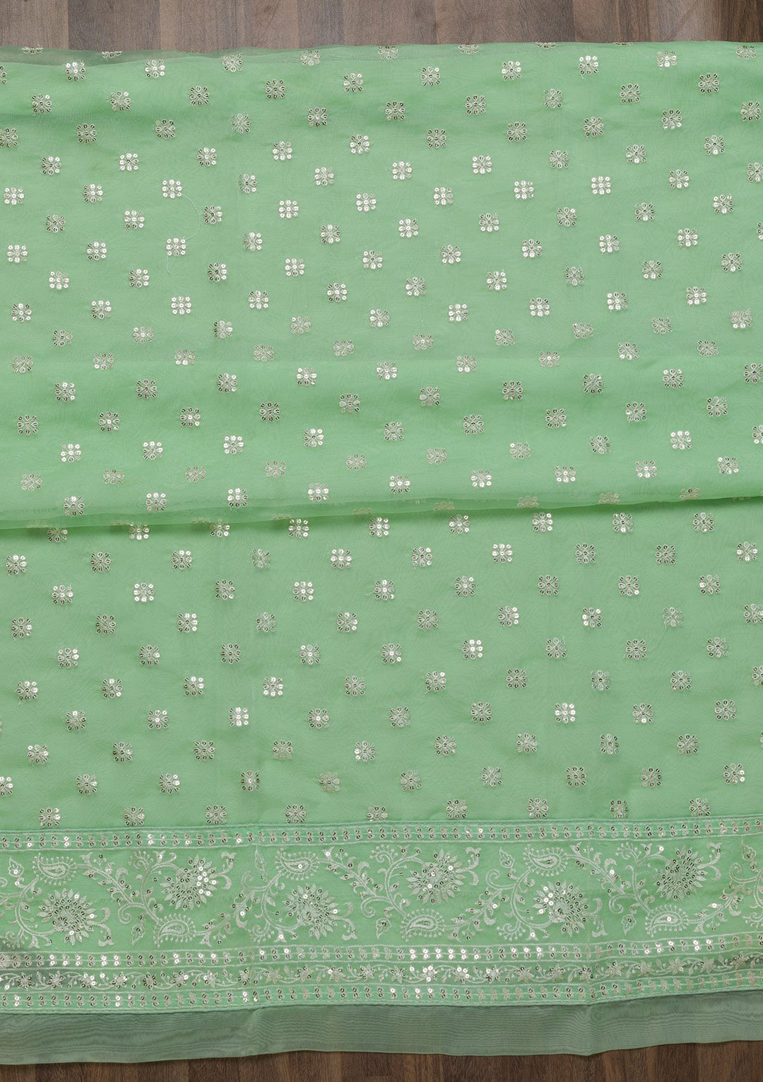 Pista Green Threadwork Tissue Unstitched Salwar Suit-Koskii