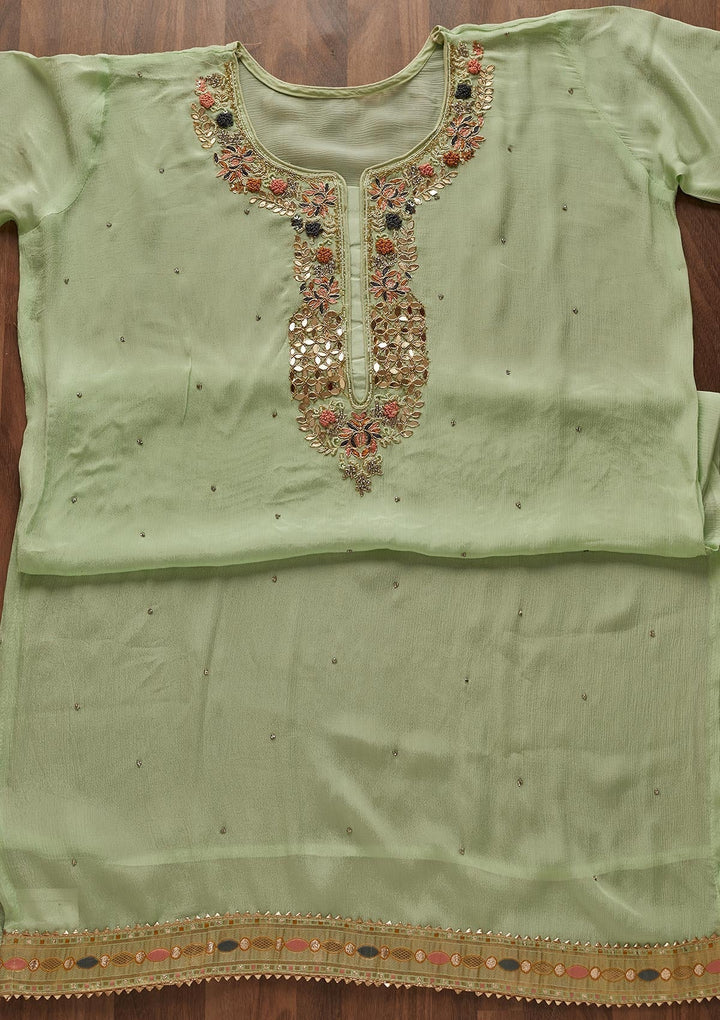 Pista Green Zardosi Georgette Designer Semi-Stitched Salwar Suit - Koskii