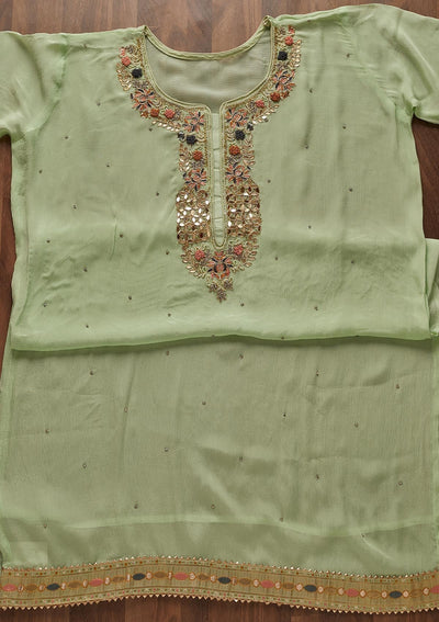 Pista Green Zardosi Georgette Designer Semi-Stitched Salwar Suit - Koskii