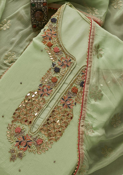 Pista Green Zardosi Georgette Designer Semi-Stitched Salwar Suit - Koskii