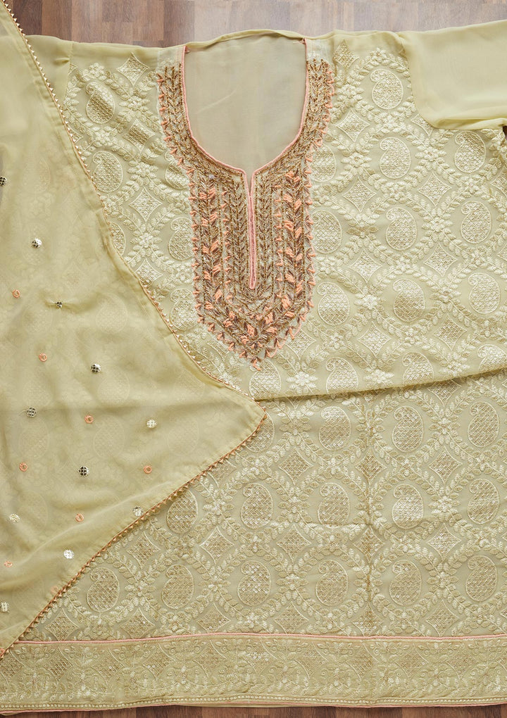 Pista Green Zardosi Georgette Unstitched Salwar Suit - Koskii