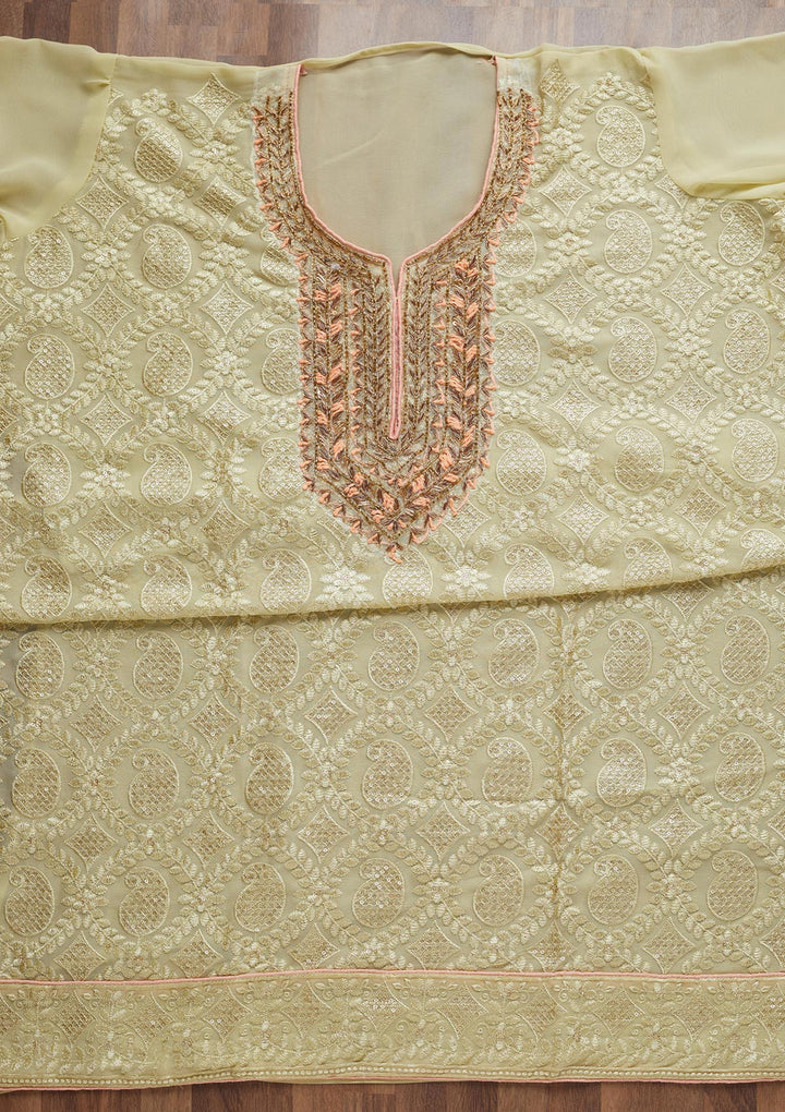 Pista Green Zardosi Georgette Unstitched Salwar Suit - Koskii