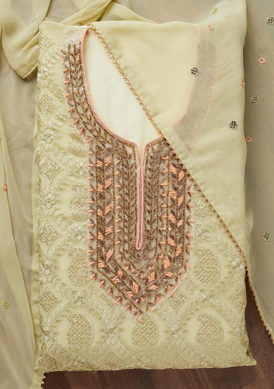 Pista Green Zardosi Georgette Unstitched Salwar Suit - Koskii