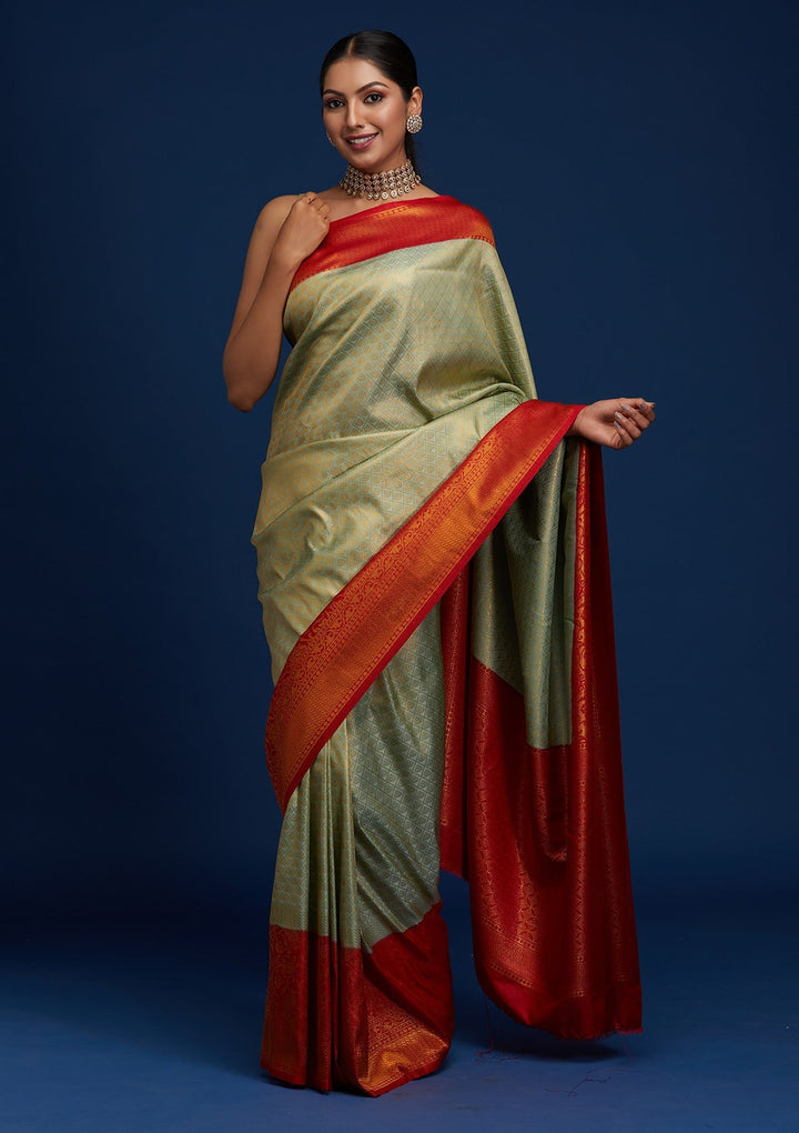Pista Green Zariwork Art Silk Designer Saree - Koskii