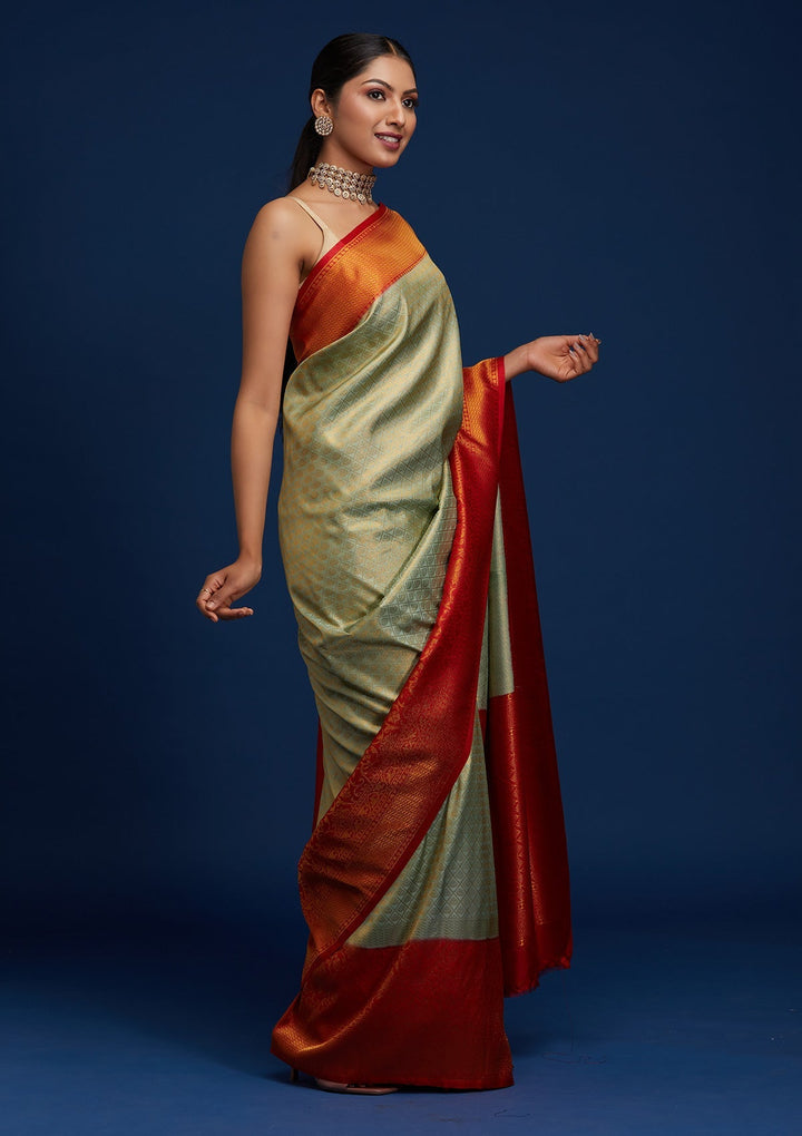 Pista Green Zariwork Art Silk Designer Saree - Koskii
