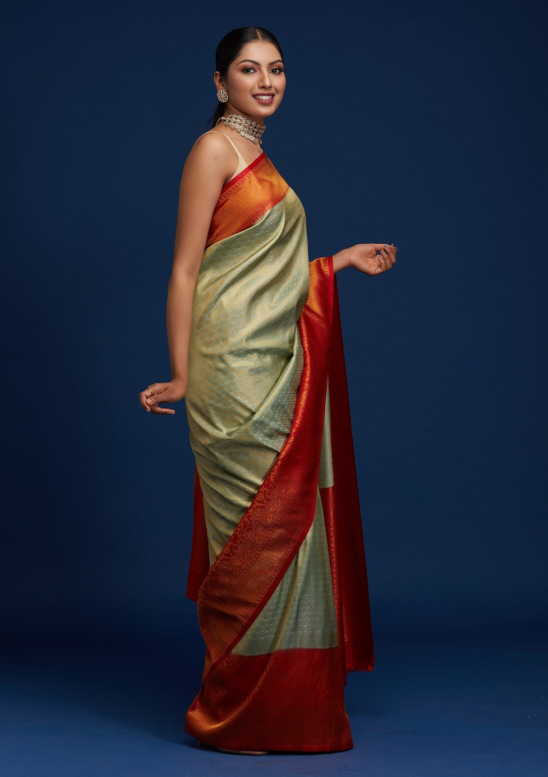 Pista Green Zariwork Art Silk Designer Saree - Koskii