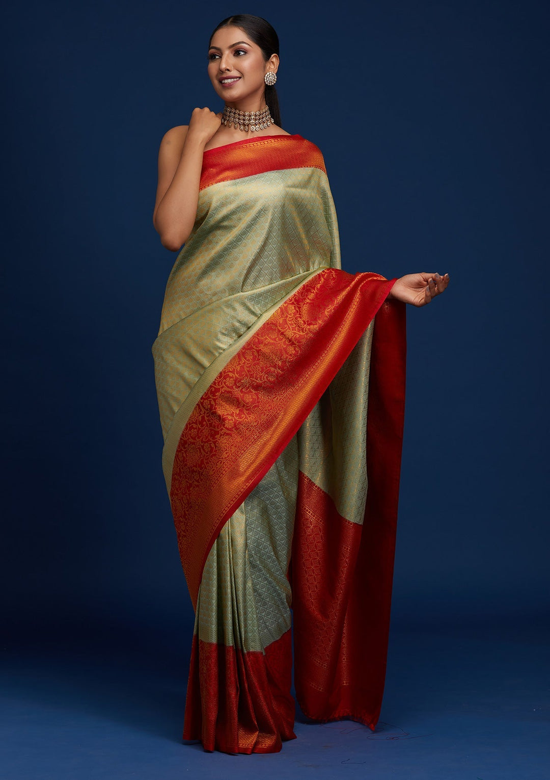 Pista Green Zariwork Art Silk Designer Saree - Koskii