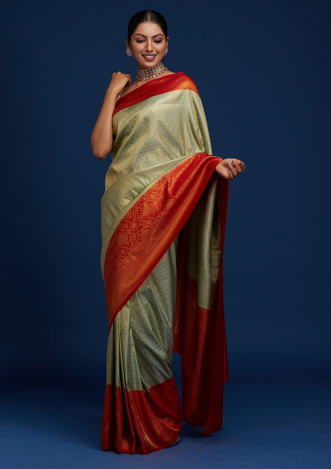 Pista Green Zariwork Art Silk Designer Saree - Koskii