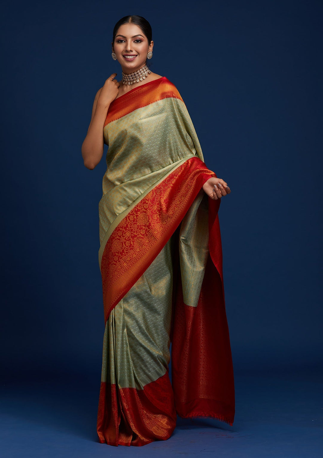 Pista Green Zariwork Art Silk Designer Saree - Koskii