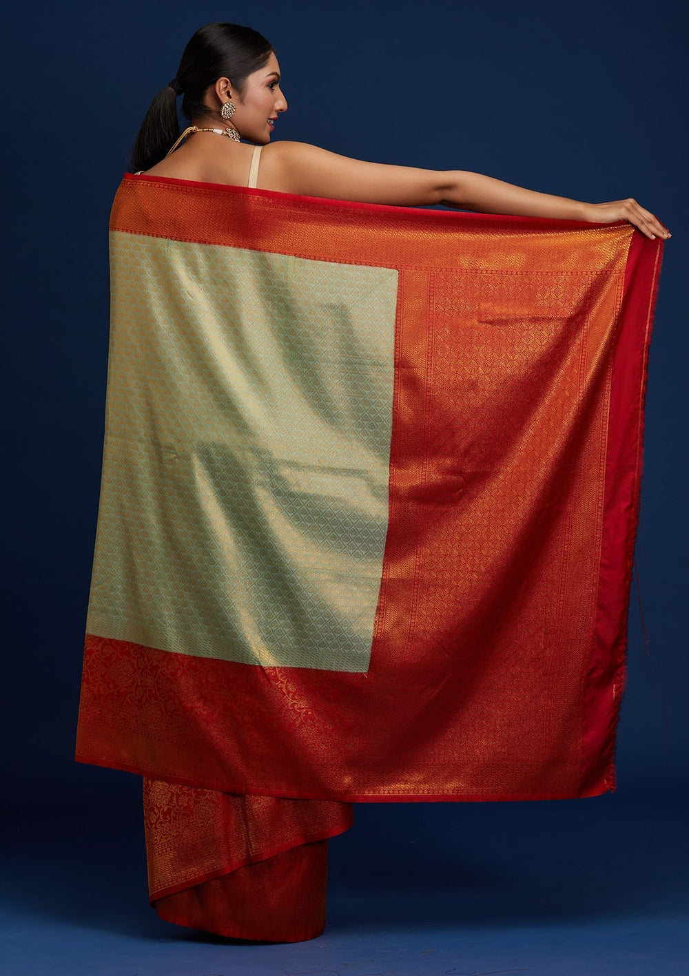 Pista Green Zariwork Art Silk Designer Saree - Koskii