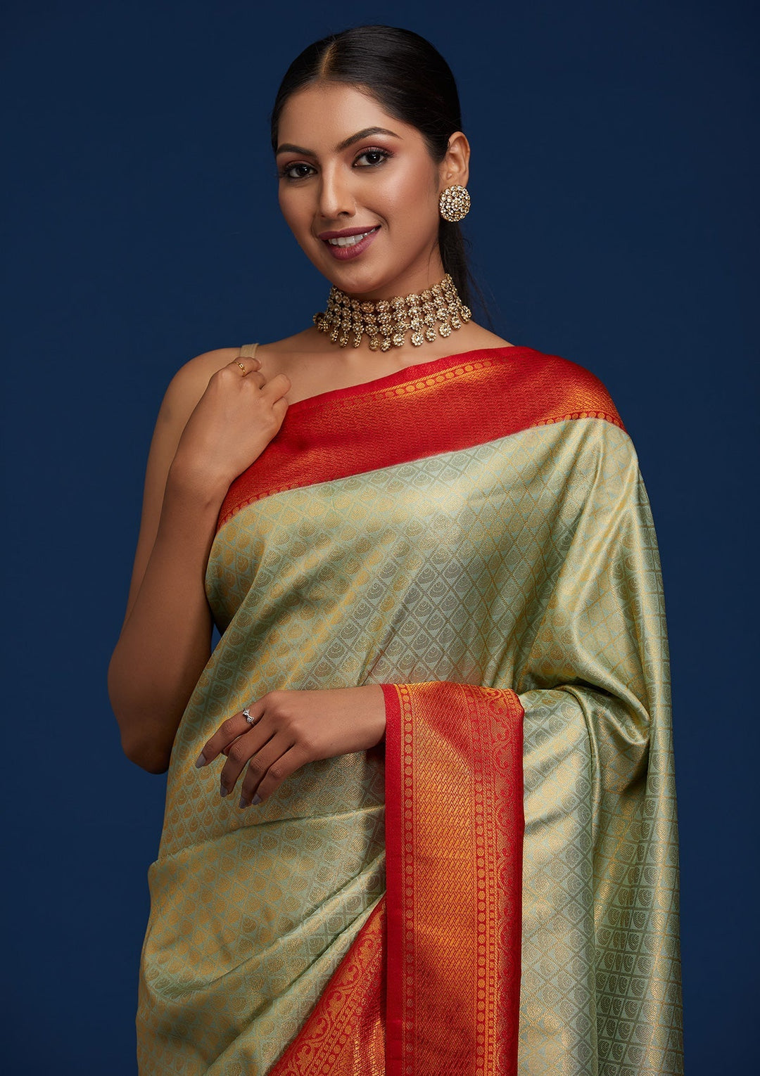 Pista Green Zariwork Art Silk Designer Saree - Koskii