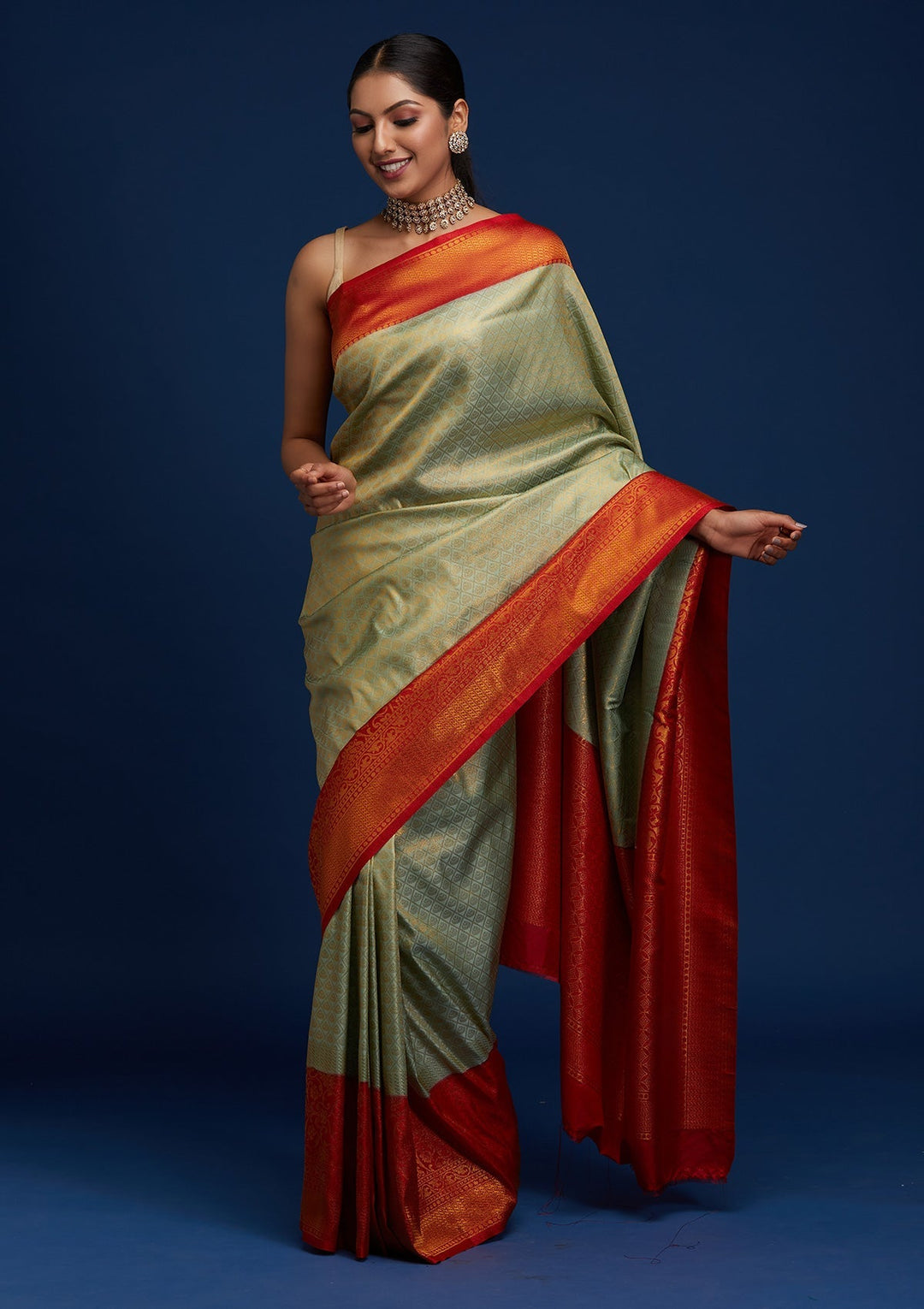 Pista Green Zariwork Art Silk Designer Saree - Koskii