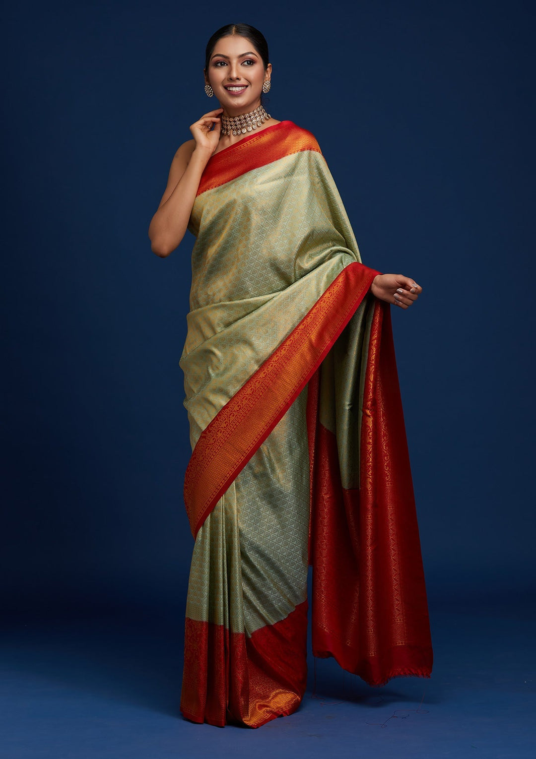 Pista Green Zariwork Art Silk Designer Saree - Koskii