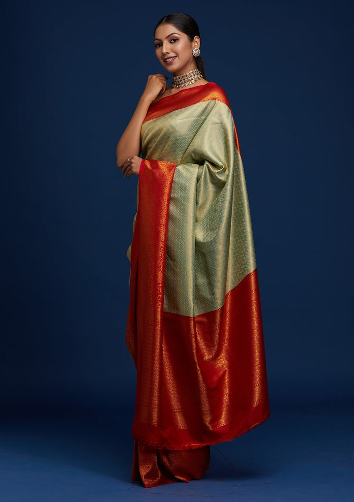 Pista Green Zariwork Art Silk Designer Saree - Koskii