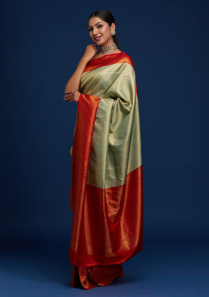 Pista Green Zariwork Art Silk Designer Saree - Koskii