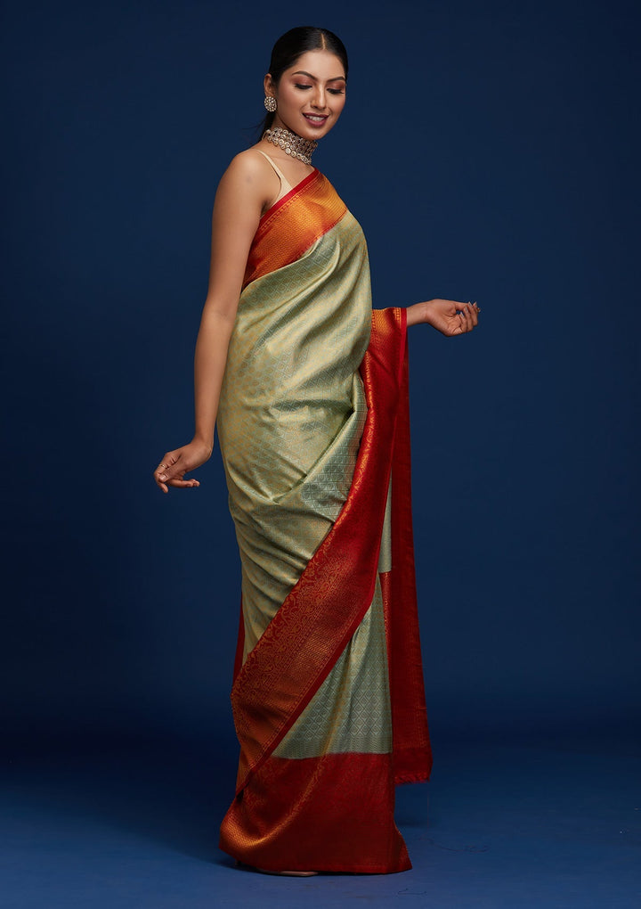 Pista Green Zariwork Art Silk Designer Saree - Koskii