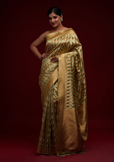 Pista Green Zariwork Art Silk Designer Saree - Koskii